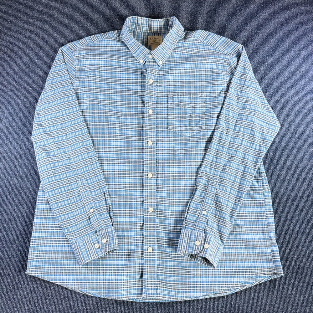 LL Bean Mens XL Blue Plaid Traditional Fit Button Down Long Sleeve Shirt 510030